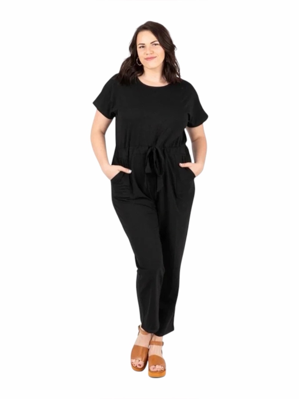 Piper & Scoot Bianca Cinch Short Sleeve Straight Leg Ankle Jumpsuit Size Large